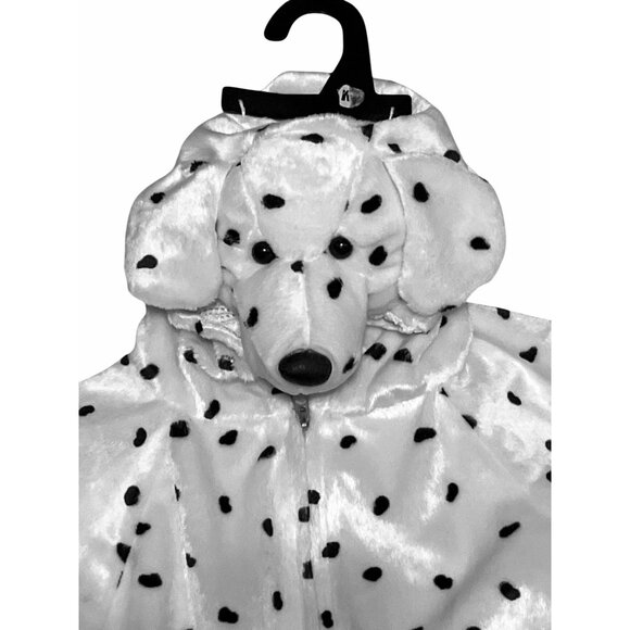 Dalmatian Dog Costume Child Zip-Up One-Piece White Black Spots Cozy Fleece - Picture 2 of 9
